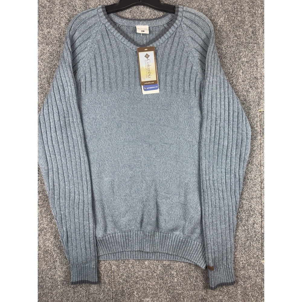 NWT Columbia Sportswear ROC V-Neck Sweater Pullover Blue Cotton Men's L Flaw VTG